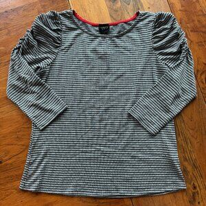 NWOT W5 Ruched Sleeve Top Shirt Black & White Checkered Texture Sz M